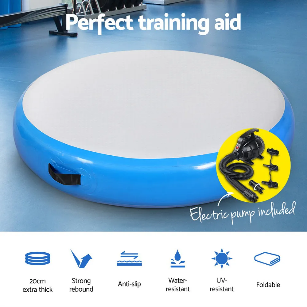 1m Air Track Spot Inflatable Gymnastics Tumbling Mat Round with Pump - Blue