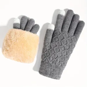 1pair Winter Double Layer Velvet Thickened Gloves For Men Women, Touch Screen Full Finger Gloves For Cold Weather, Knitted Warm Gloves For Party Gathering Festival Running Driving Cycling Working Hiking For Us