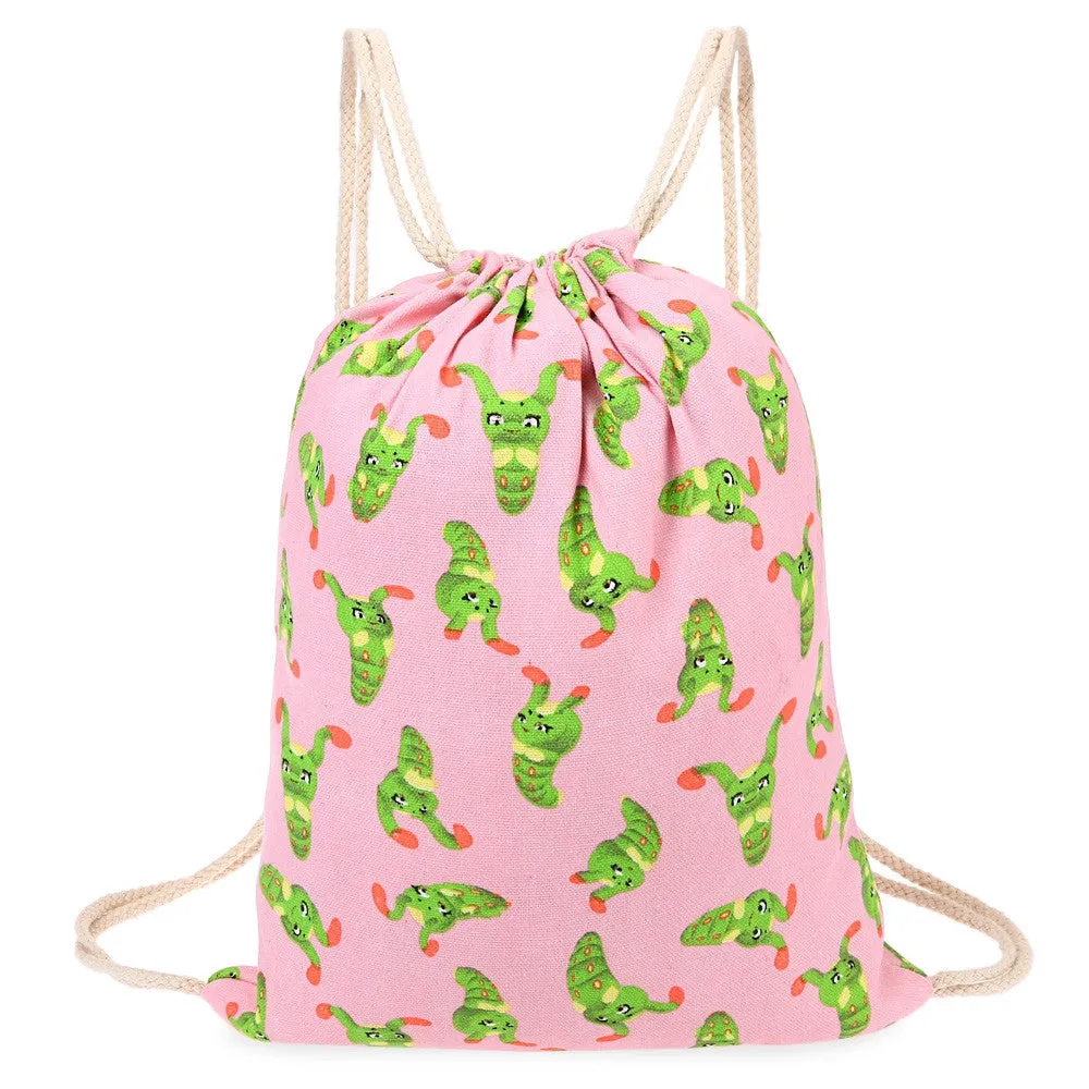 43cm Leaf and Caterpillar Canvas Drawstring Backpack Gym Beach Pool Bag - Free Shipping to N.A.