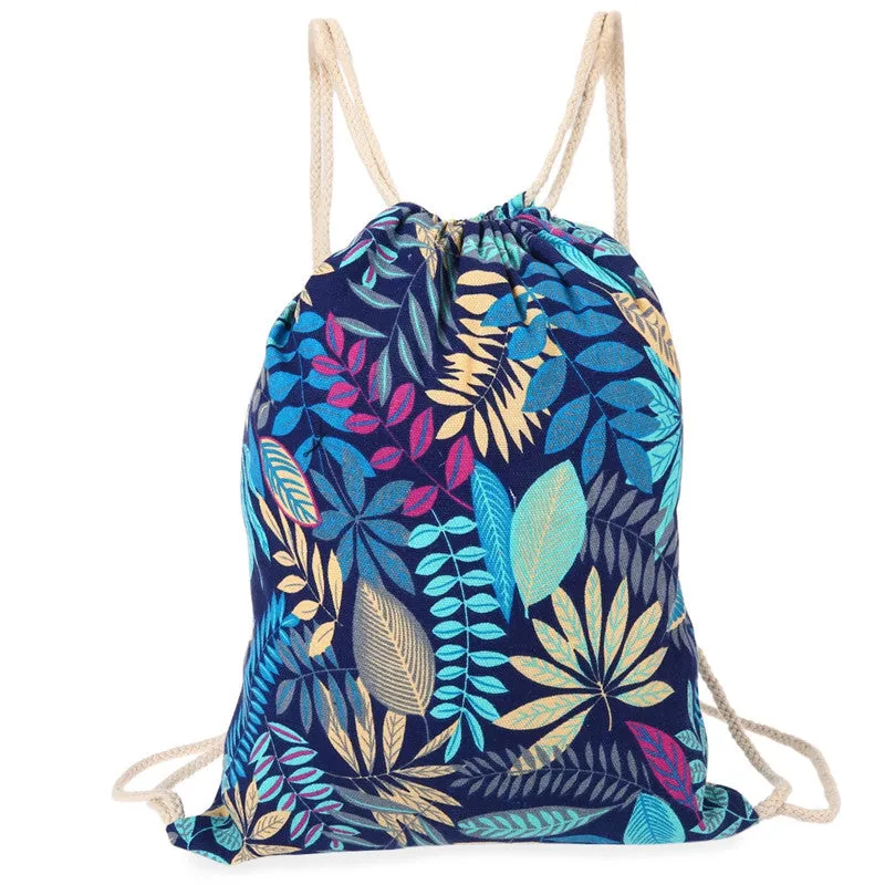 43cm Leaf and Caterpillar Canvas Drawstring Backpack Gym Beach Pool Bag - Free Shipping to N.A.