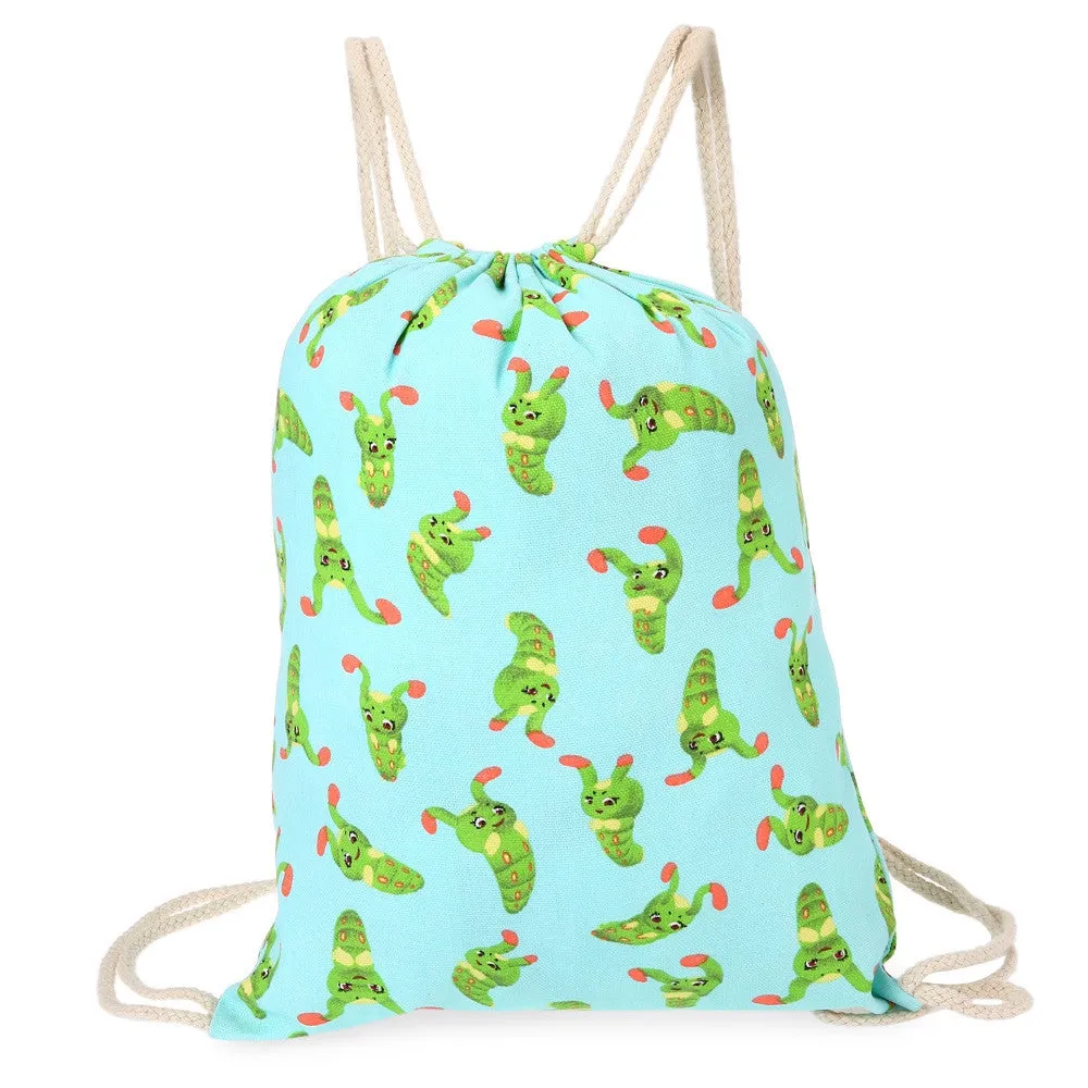 43cm Leaf and Caterpillar Canvas Drawstring Backpack Gym Beach Pool Bag - Free Shipping to N.A.