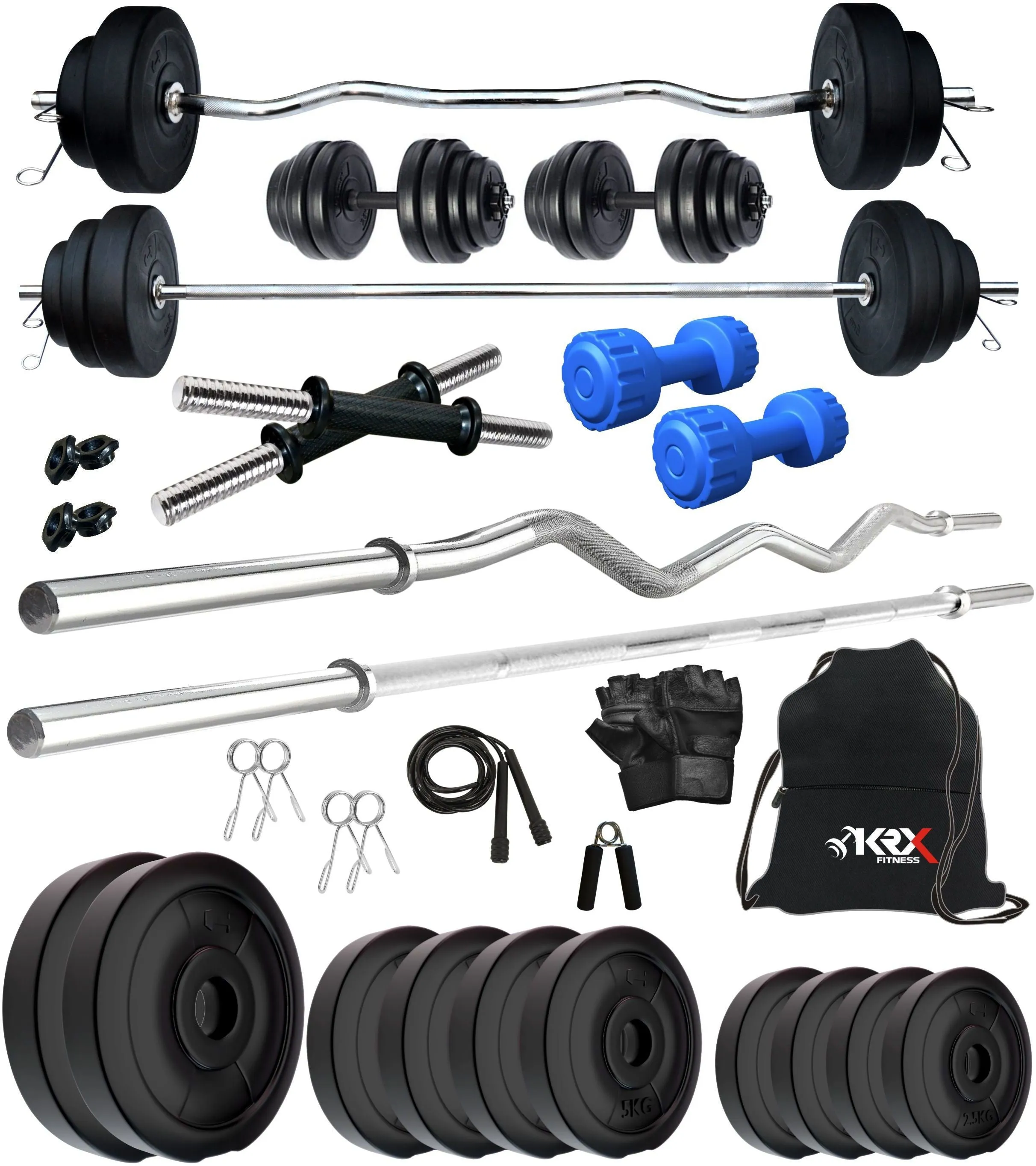 50 kg PVC Combo With PVC Dumbbells | Home Gym | ( 2.5 Kg x 4 = 10 Kg   5 Kg x 4 = 20Kg   10 Kg x 2 = 20Kg )