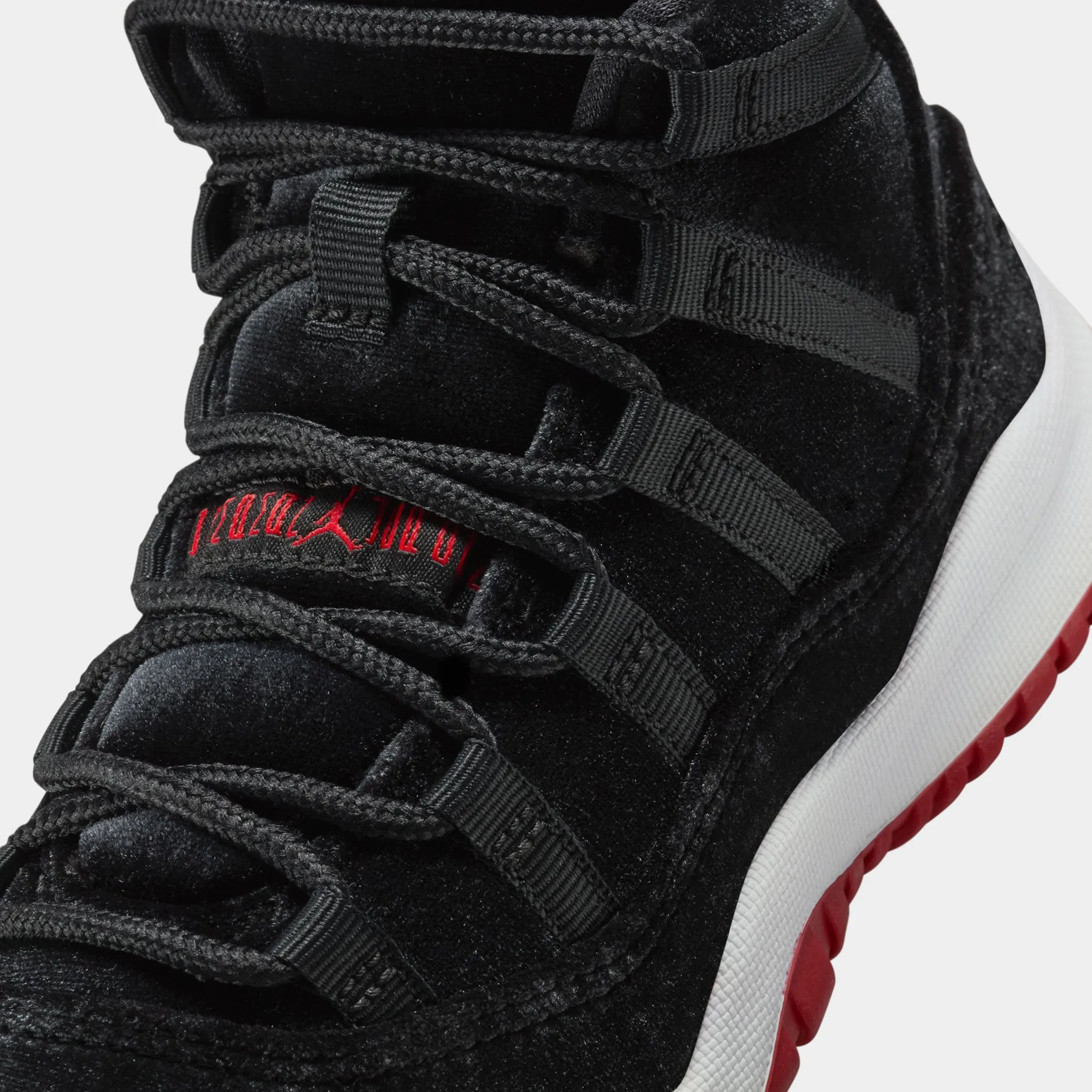 Air Jordan 11 Bred Velvet Preschool Lifestyle Shoes (Black/Gym Red/White)