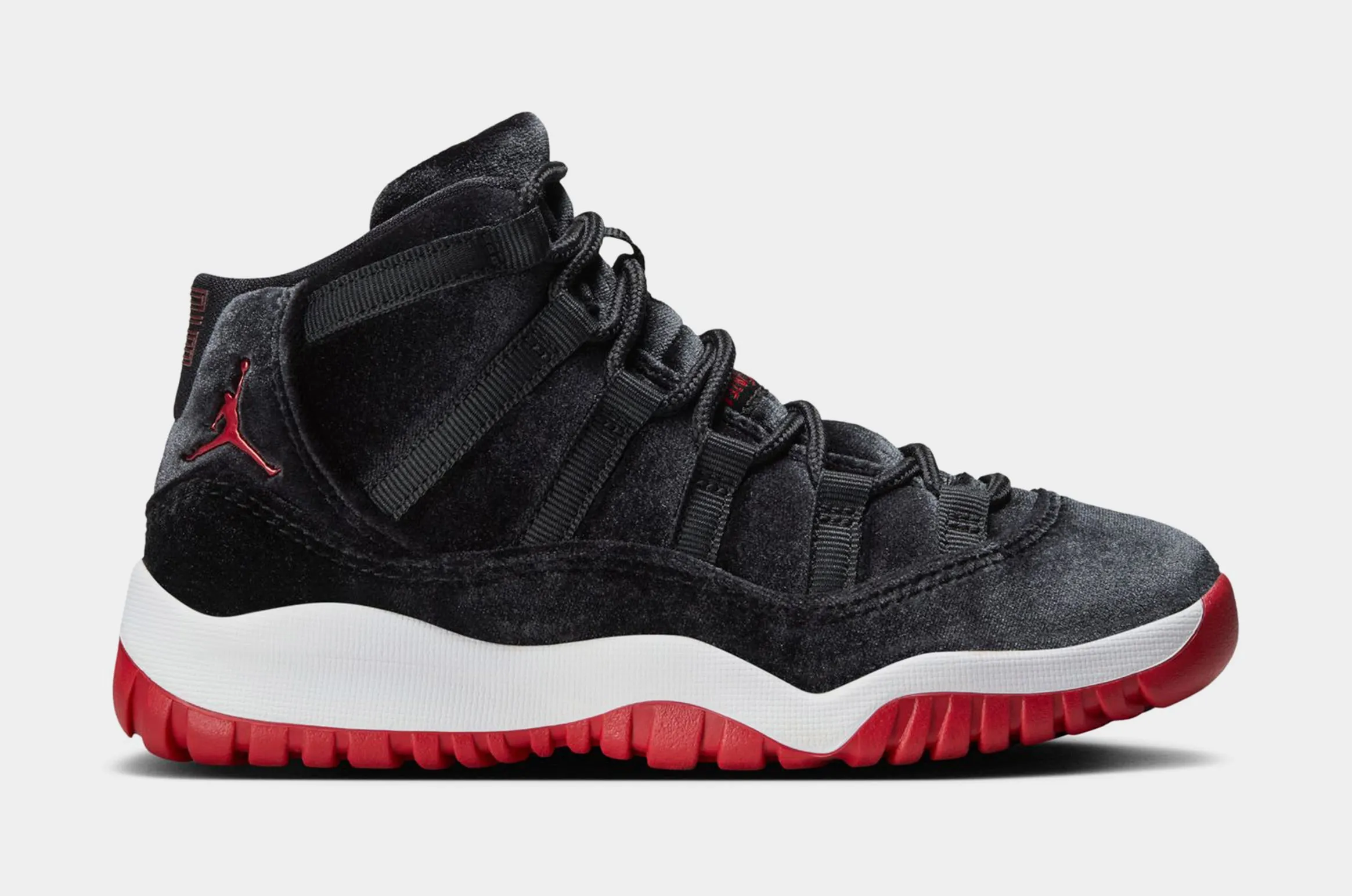 Air Jordan 11 Bred Velvet Preschool Lifestyle Shoes (Black/Gym Red/White)