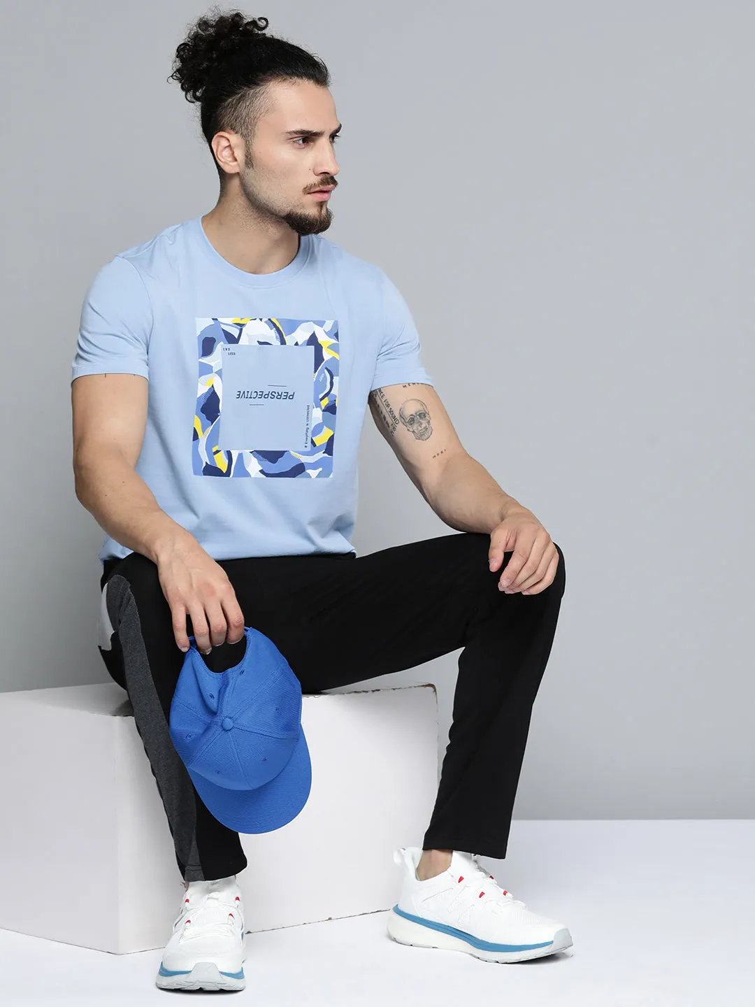 Alcis Men Blue Typography Printed Slim Fit Gym T-shirt