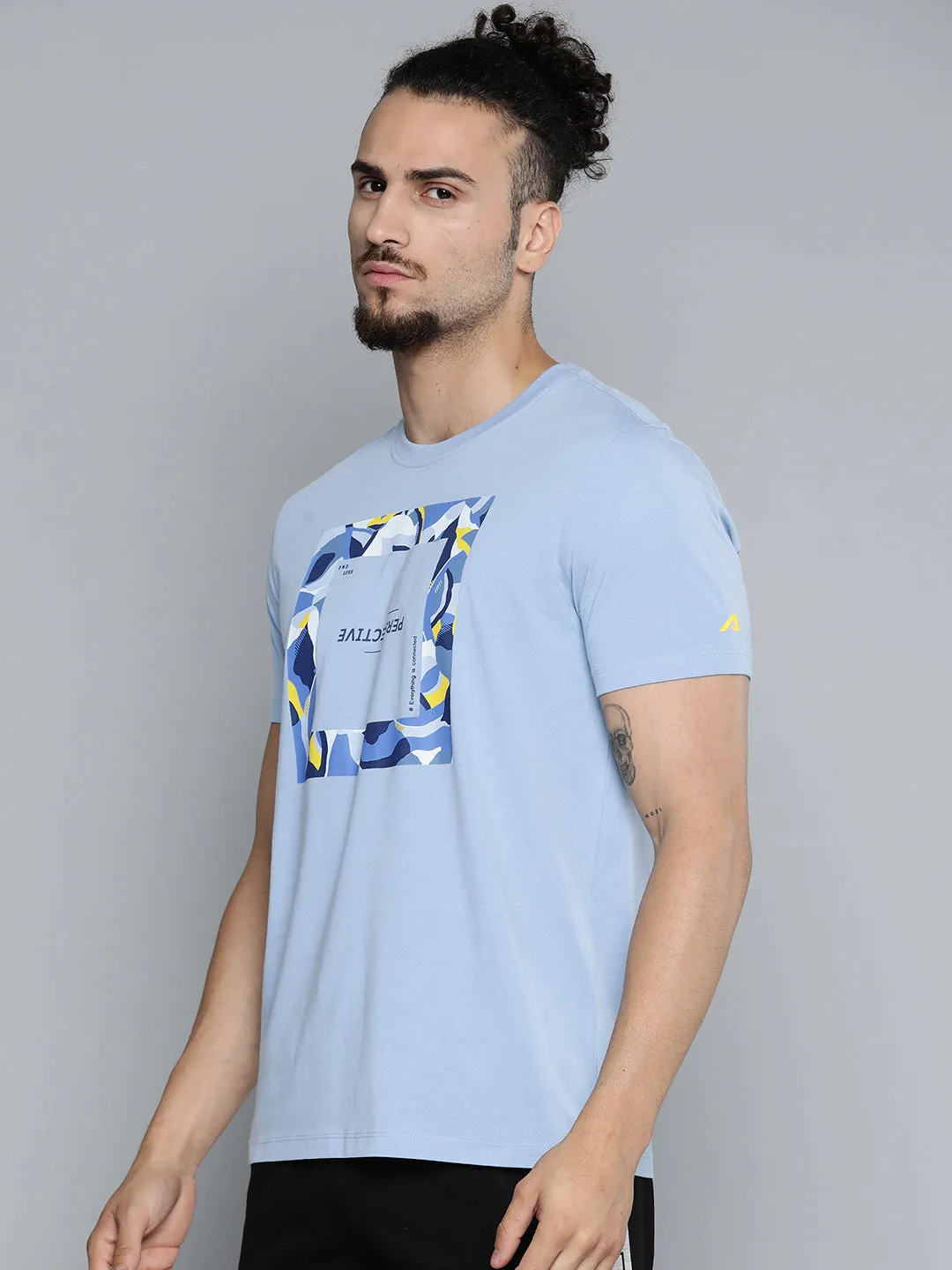 Alcis Men Blue Typography Printed Slim Fit Gym T-shirt