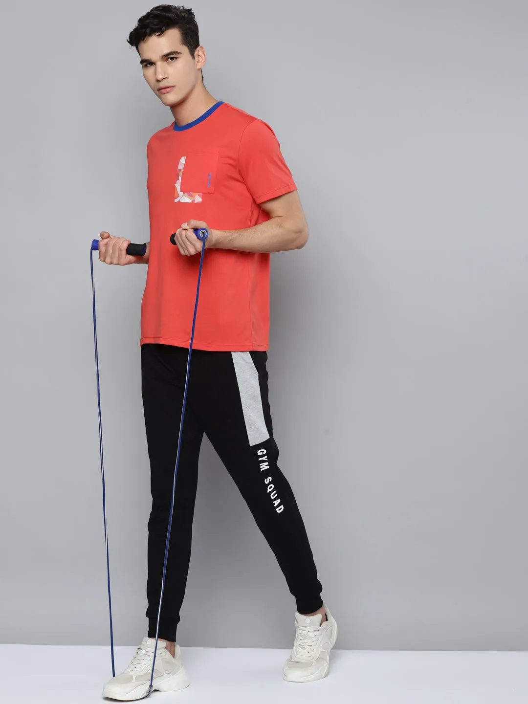 Alcis Men Coral Red Slim Fit Running T-shirt