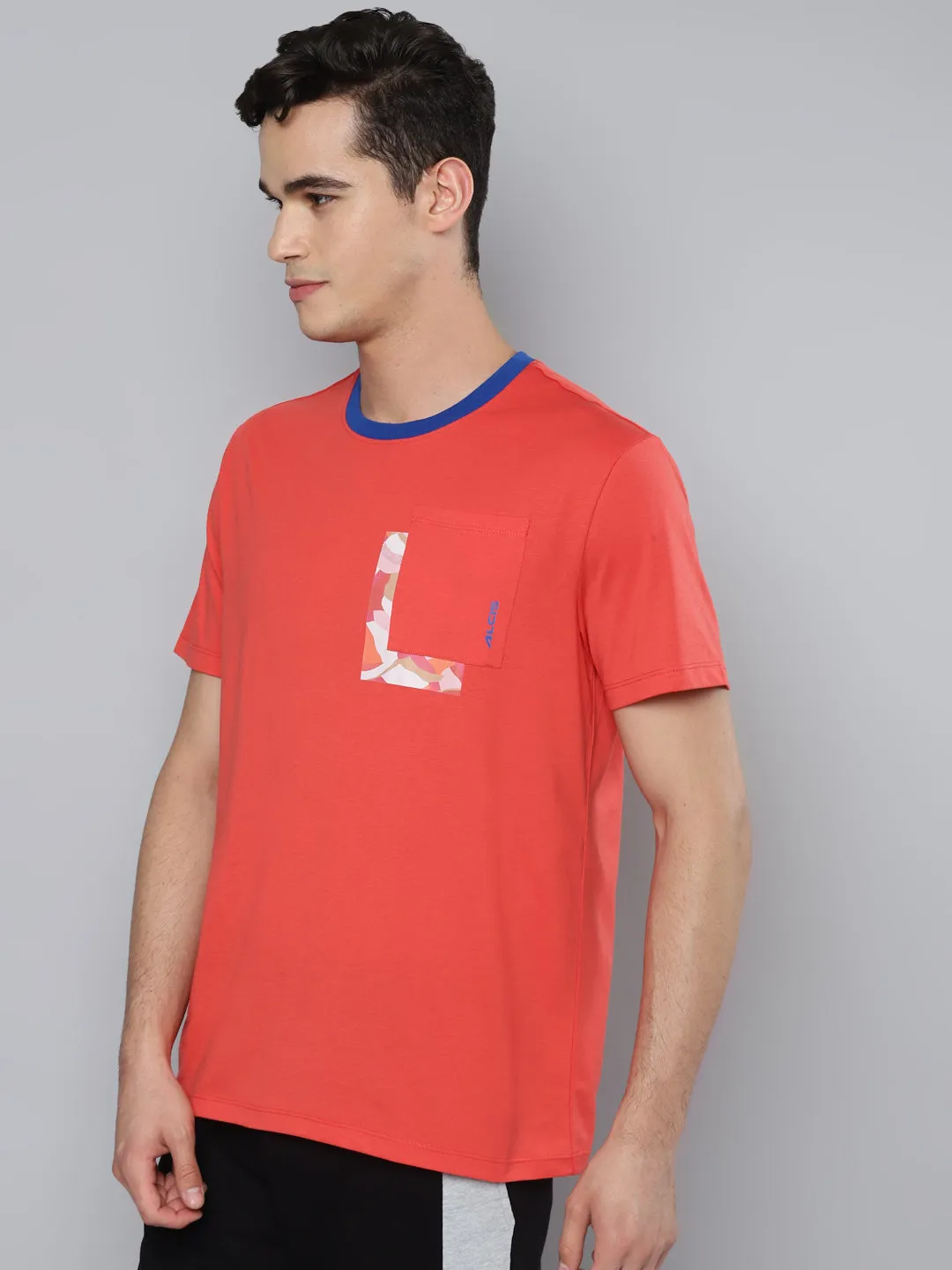 Alcis Men Coral Red Slim Fit Running T-shirt