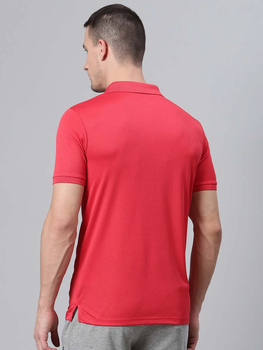 Alcis Men Coral Red Solid Polo Collar Badminton T-shirt