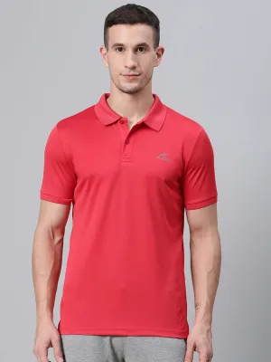 Alcis Men Coral Red Solid Polo Collar Badminton T-shirt