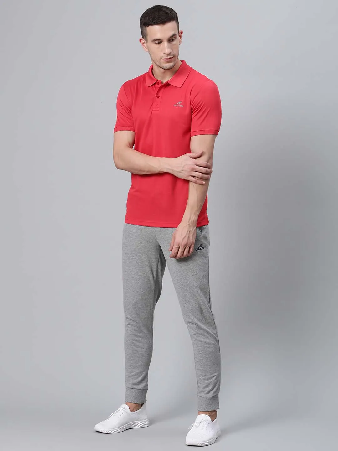 Alcis Men Coral Red Solid Polo Collar Badminton T-shirt