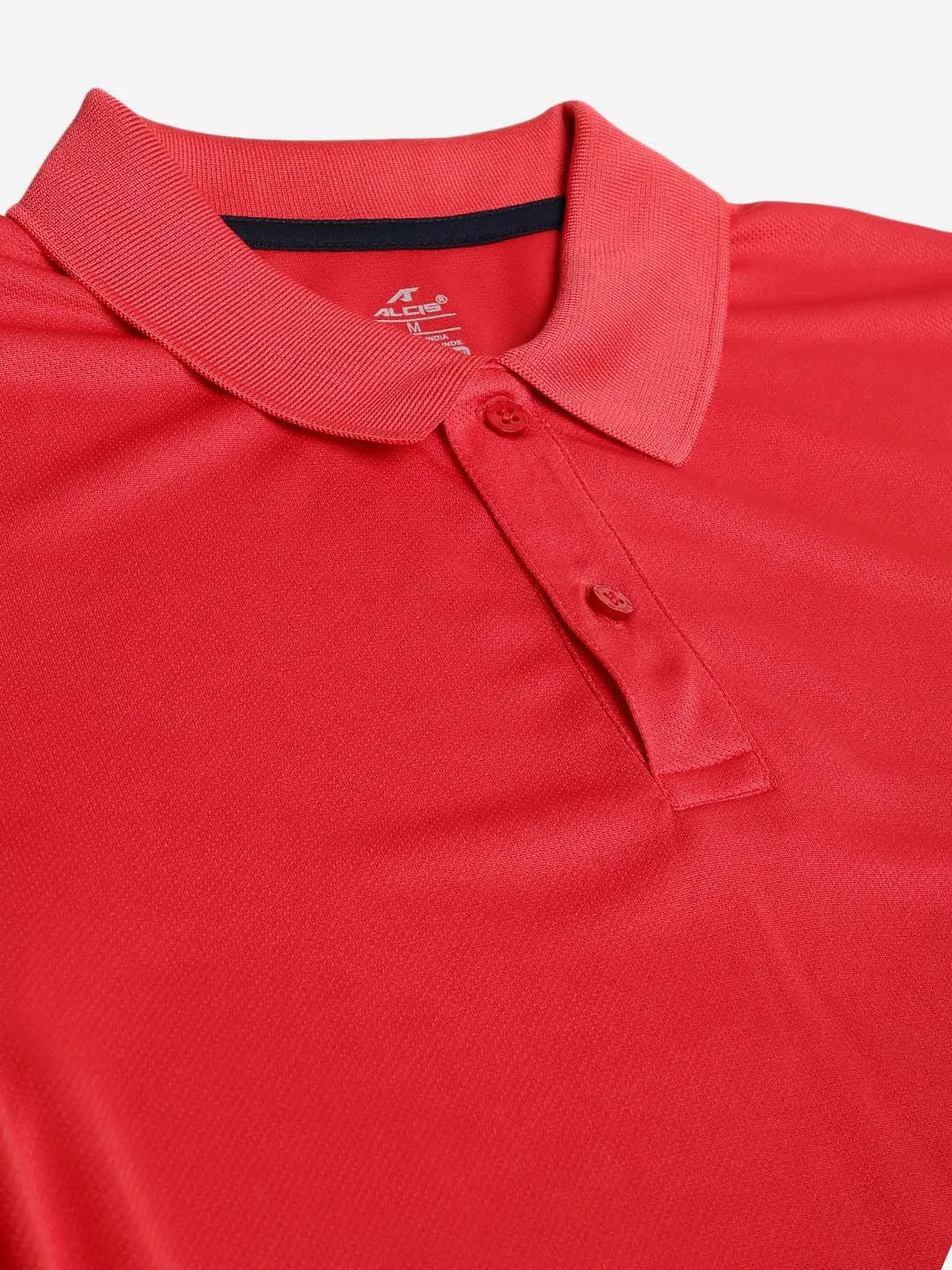 Alcis Men Coral Red Solid Polo Collar Badminton T-shirt