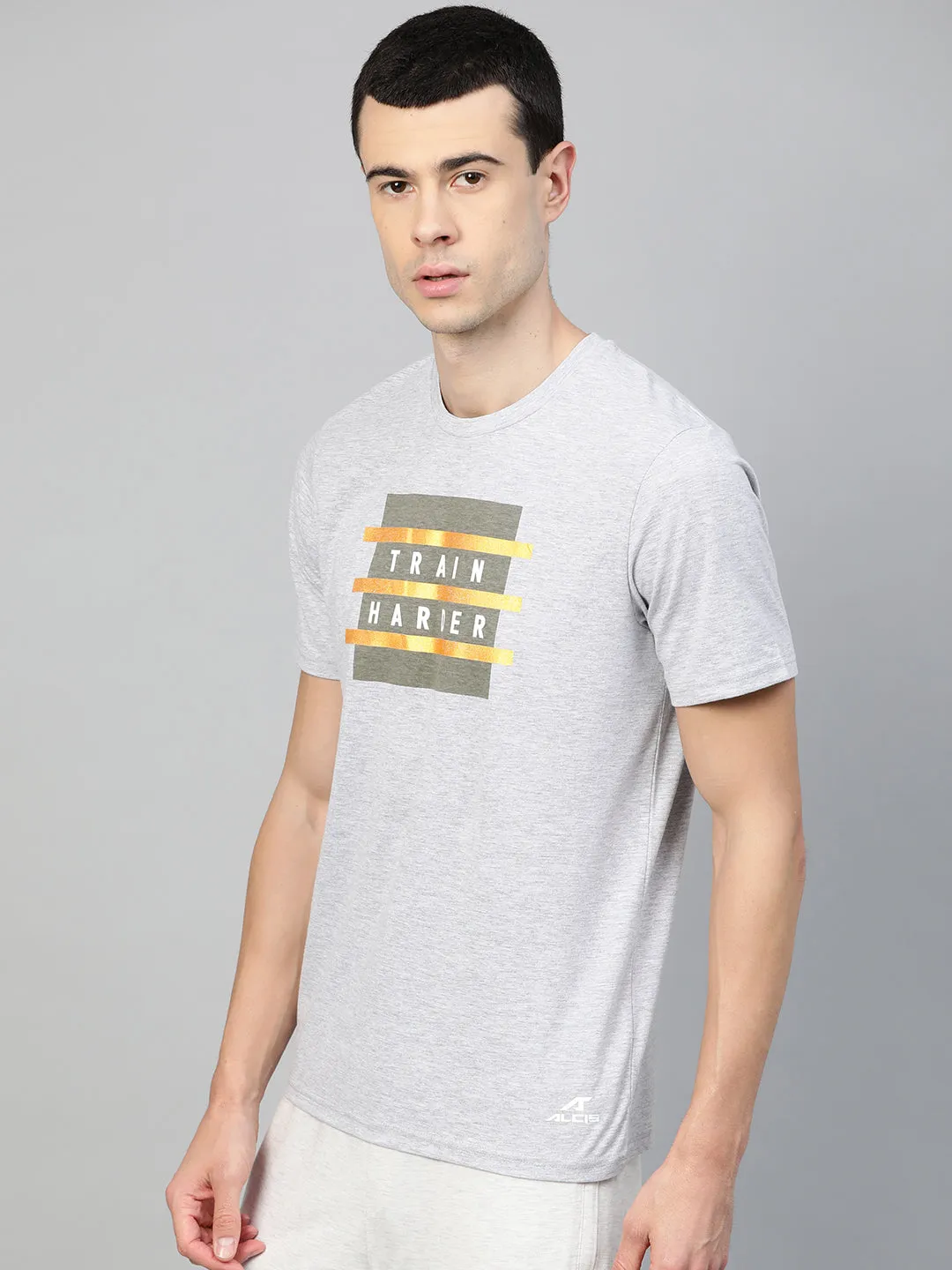 ALCIS Men Printed Grey Tee T-Shirt