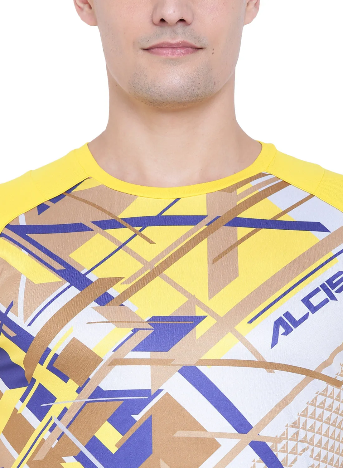 ALCIS Men Self Design Yellow Tee T-Shirt