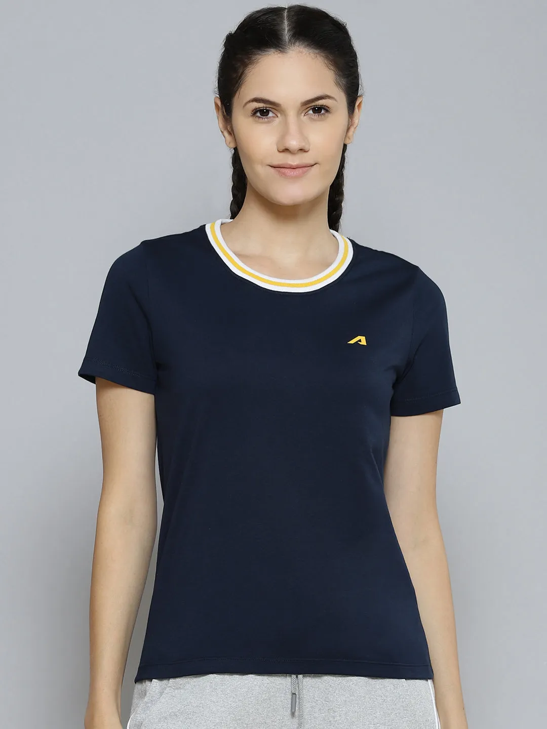 Alcis Women Navy Blue Slim Fit Running T-shirt