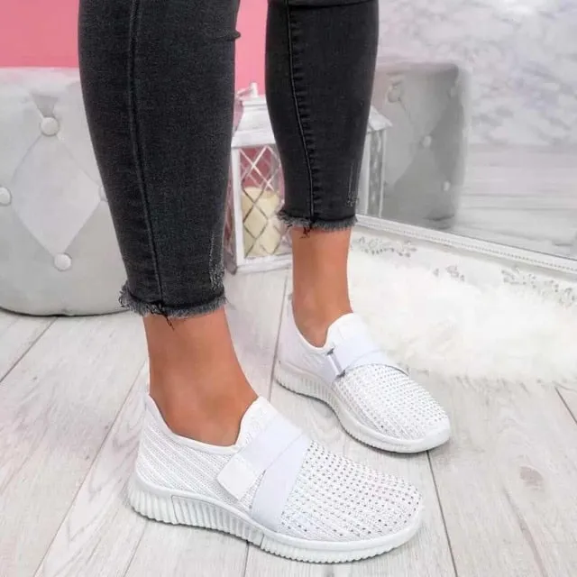 Amozae- Women Casual Shoes Spring Female Shoes Crystal Solid Mesh Sneakers Plus Size Flats Fashion Ladies Sport Shoes Vulcanized Shoes