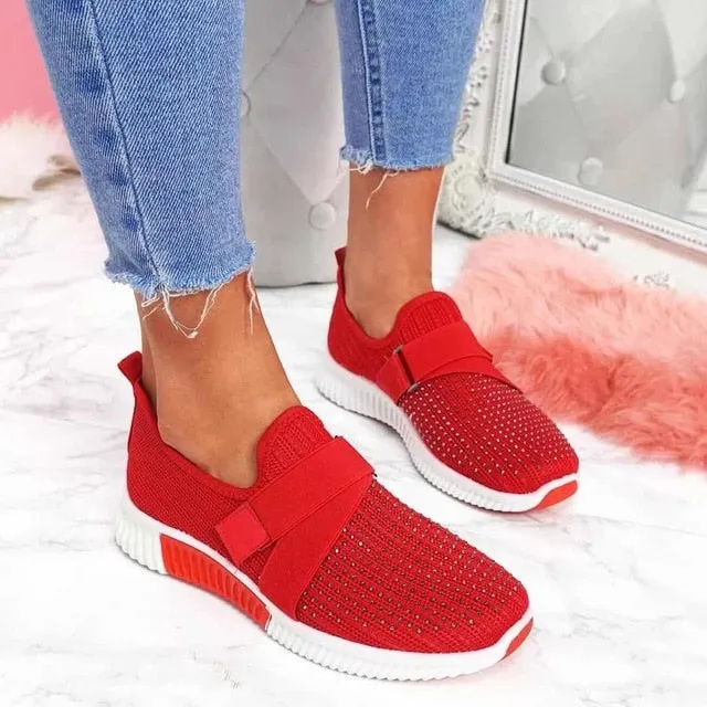 Amozae- Women Casual Shoes Spring Female Shoes Crystal Solid Mesh Sneakers Plus Size Flats Fashion Ladies Sport Shoes Vulcanized Shoes