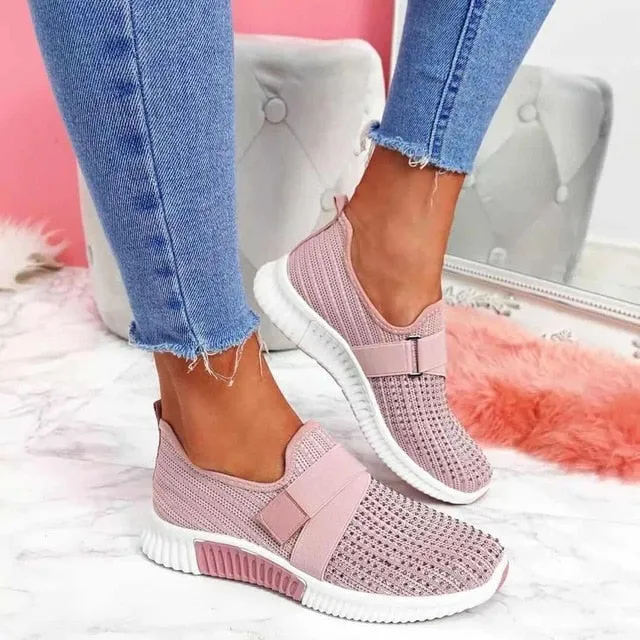 Amozae- Women Casual Shoes Spring Female Shoes Crystal Solid Mesh Sneakers Plus Size Flats Fashion Ladies Sport Shoes Vulcanized Shoes