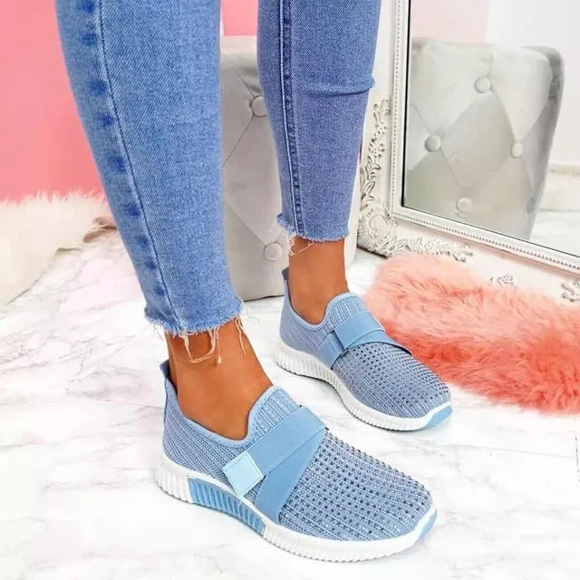 Amozae- Women Casual Shoes Spring Female Shoes Crystal Solid Mesh Sneakers Plus Size Flats Fashion Ladies Sport Shoes Vulcanized Shoes