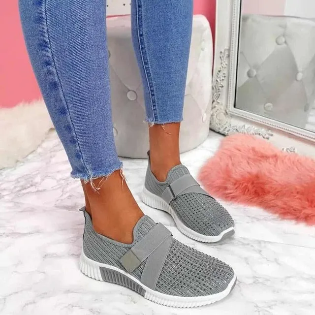 Amozae- Women Casual Shoes Spring Female Shoes Crystal Solid Mesh Sneakers Plus Size Flats Fashion Ladies Sport Shoes Vulcanized Shoes