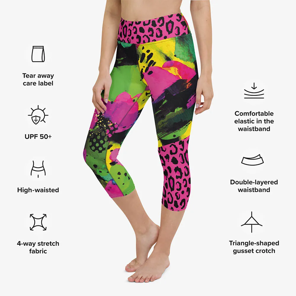 Animal Printed Capris "Wild Canvas" Green/Pink/Yellow