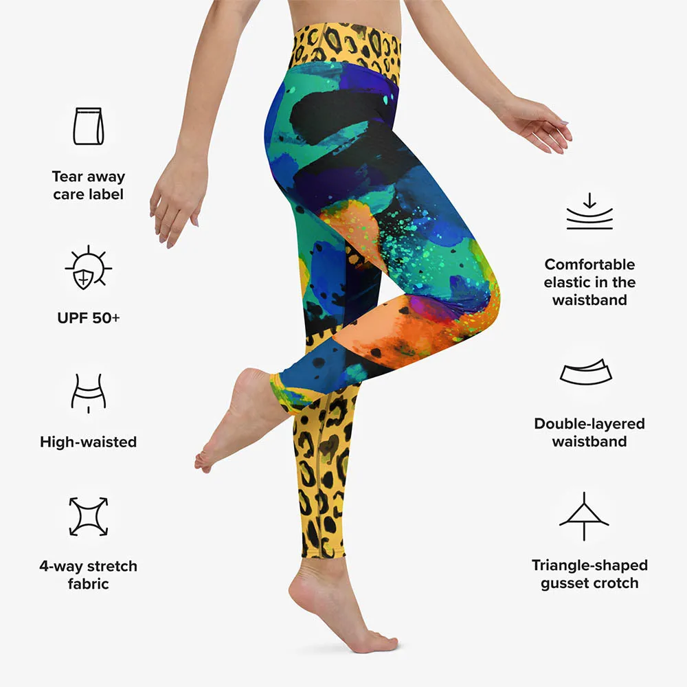 Animal Printed Leggings "Wild Canvas" Blue/Yellow