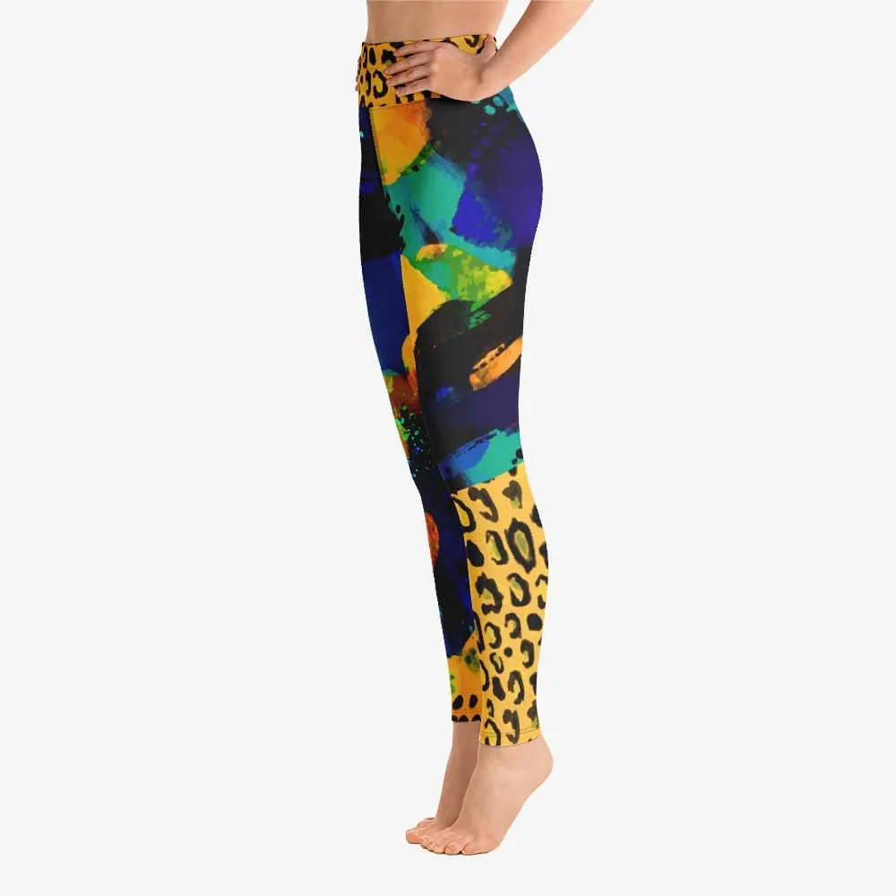 Animal Printed Leggings "Wild Canvas" Blue/Yellow