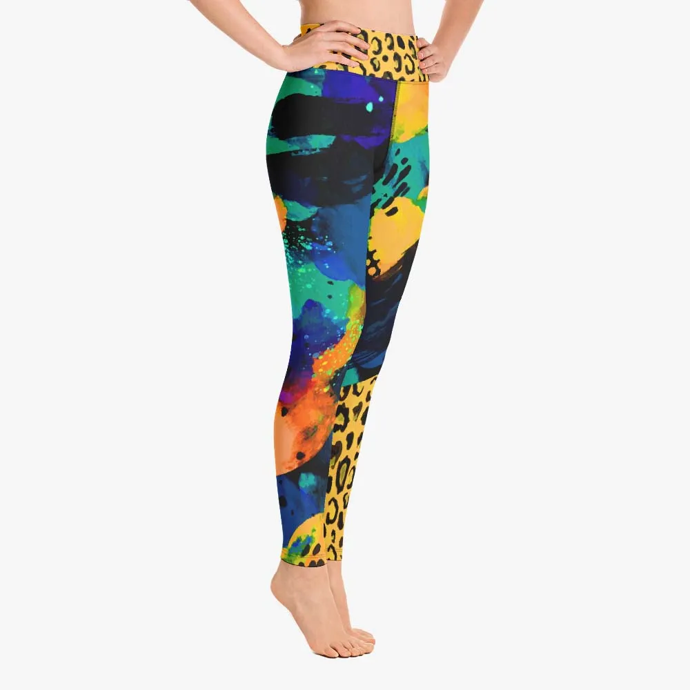 Animal Printed Leggings "Wild Canvas" Blue/Yellow