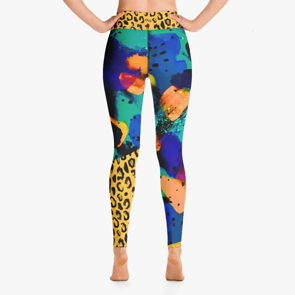 Animal Printed Leggings "Wild Canvas" Blue/Yellow