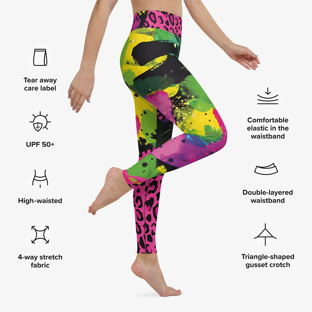 Animal Printed Leggings "Wild Canvas" Green/Pink/Yellow