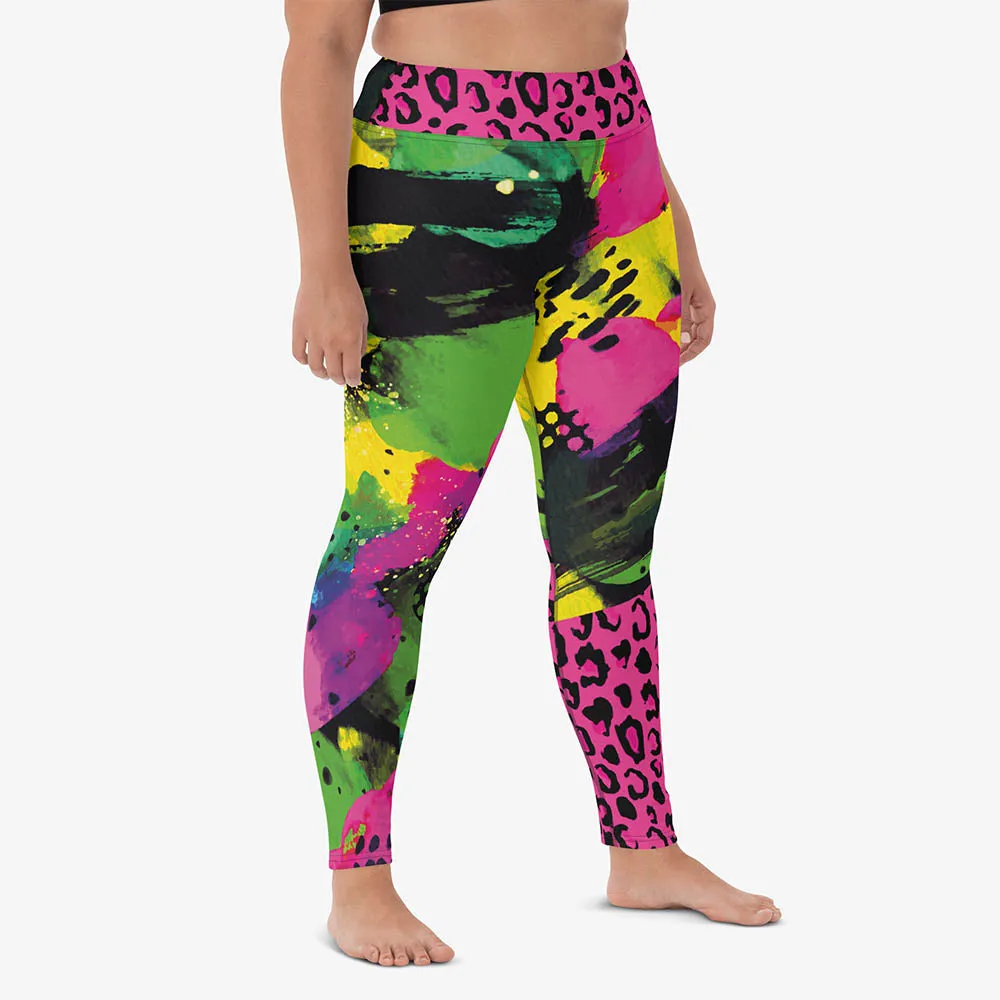 Animal Printed Leggings "Wild Canvas" Green/Pink/Yellow