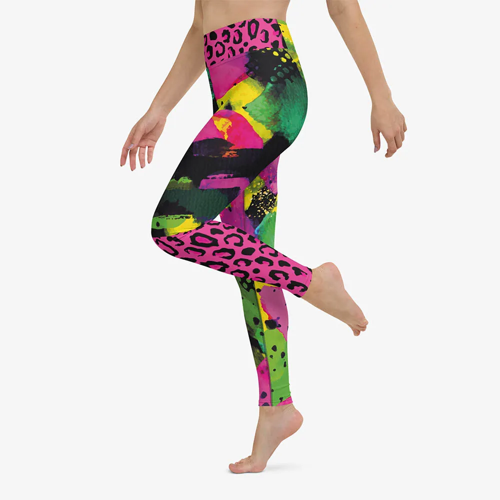 Animal Printed Leggings "Wild Canvas" Green/Pink/Yellow