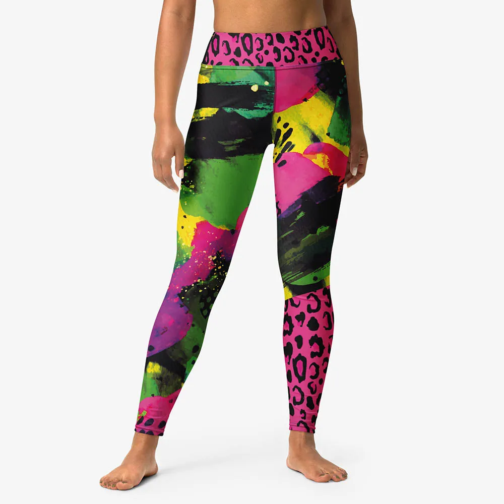 Animal Printed Leggings "Wild Canvas" Green/Pink/Yellow