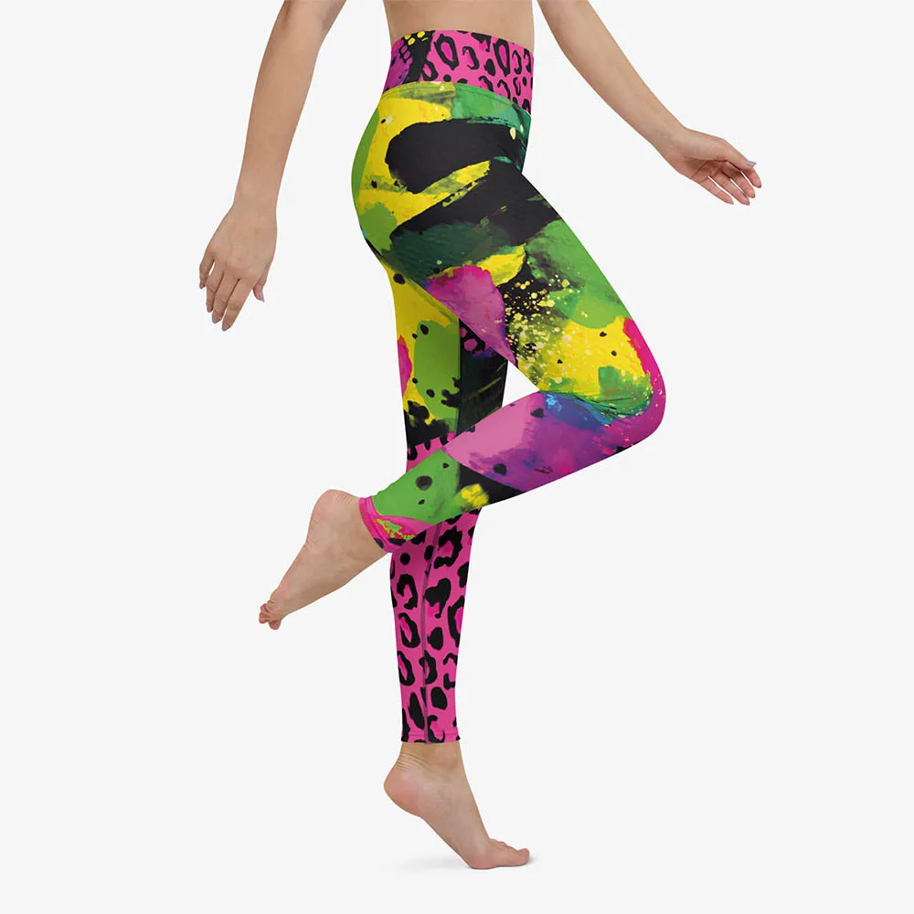 Animal Printed Leggings "Wild Canvas" Green/Pink/Yellow