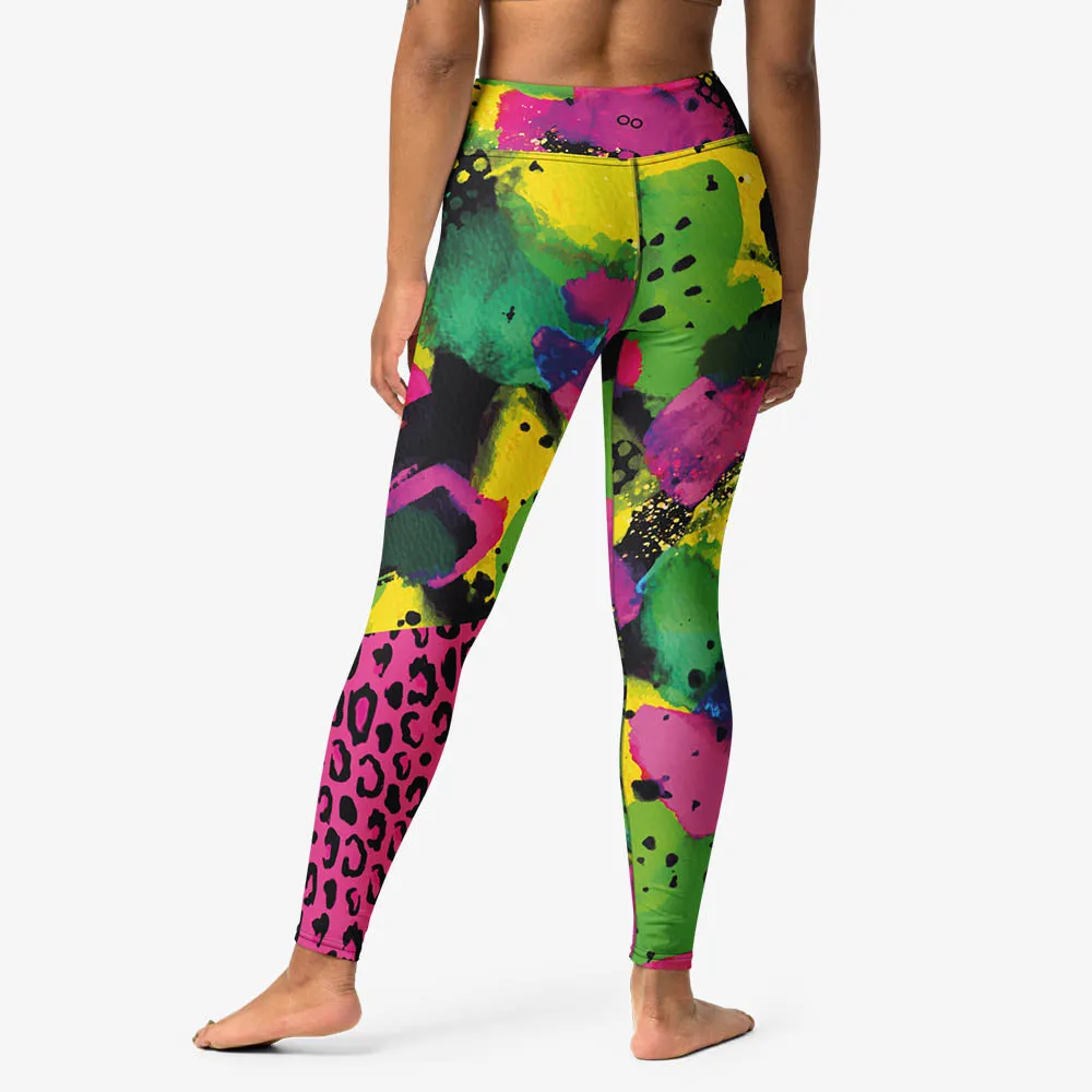 Animal Printed Leggings "Wild Canvas" Green/Pink/Yellow