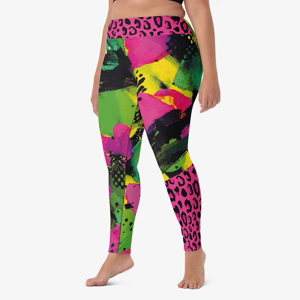 Animal Printed Leggings "Wild Canvas" Green/Pink/Yellow