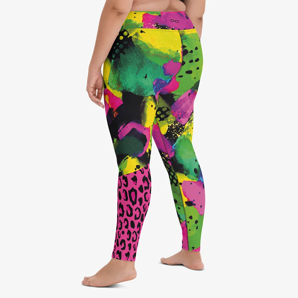 Animal Printed Leggings "Wild Canvas" Green/Pink/Yellow