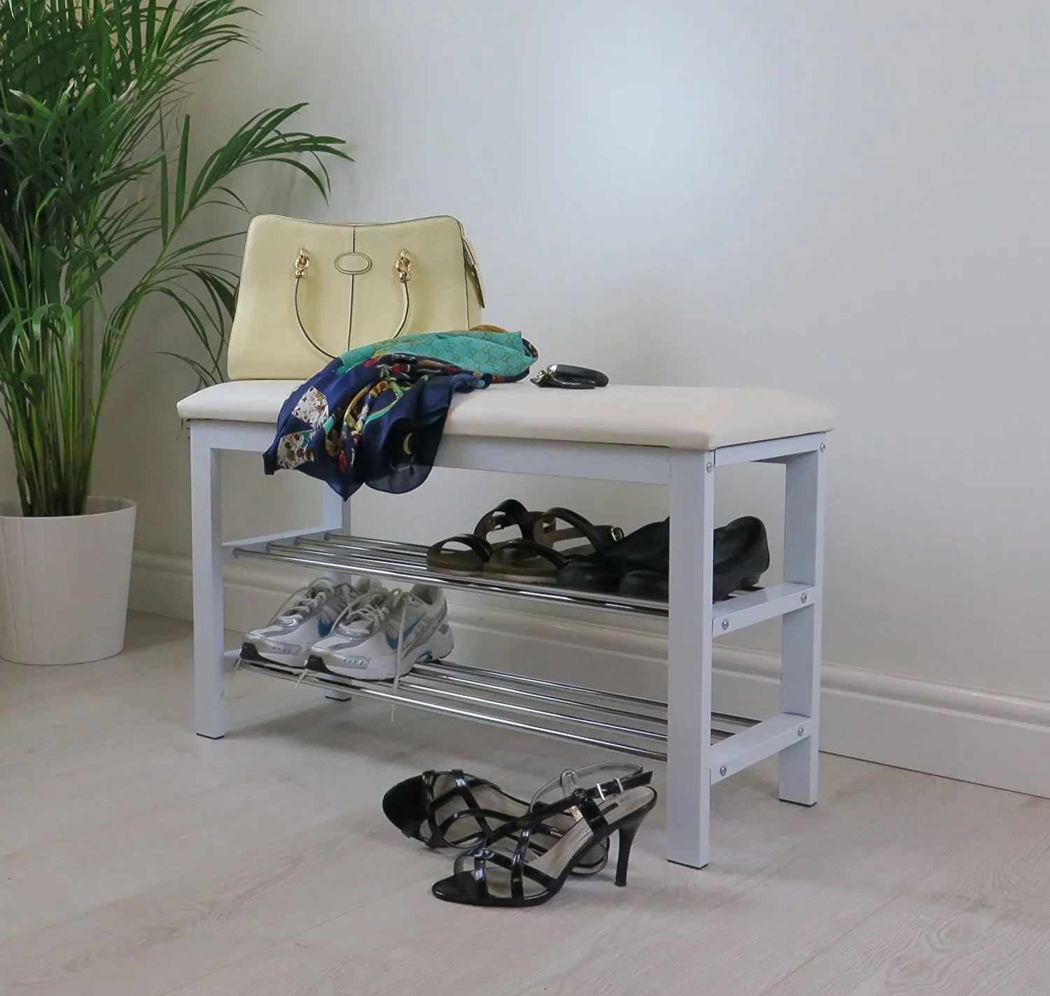 Aspect 3-Tier Shoe Rack & Bench-White