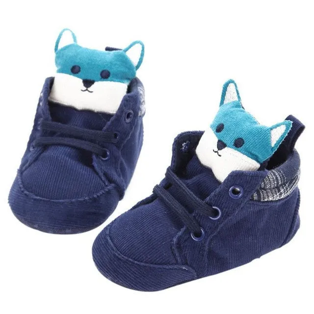 Autumn baby boy girl shoes Cotton Cloth kid Fox head Lace first walker Canvas Sneaker anti-slip Soft Sole Toddler footwear hook