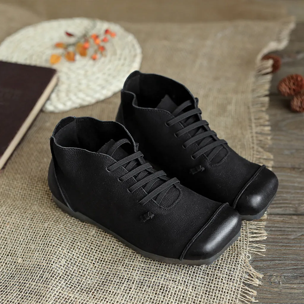 Autumn Retro Handmade Flat Women's Ankle Boots