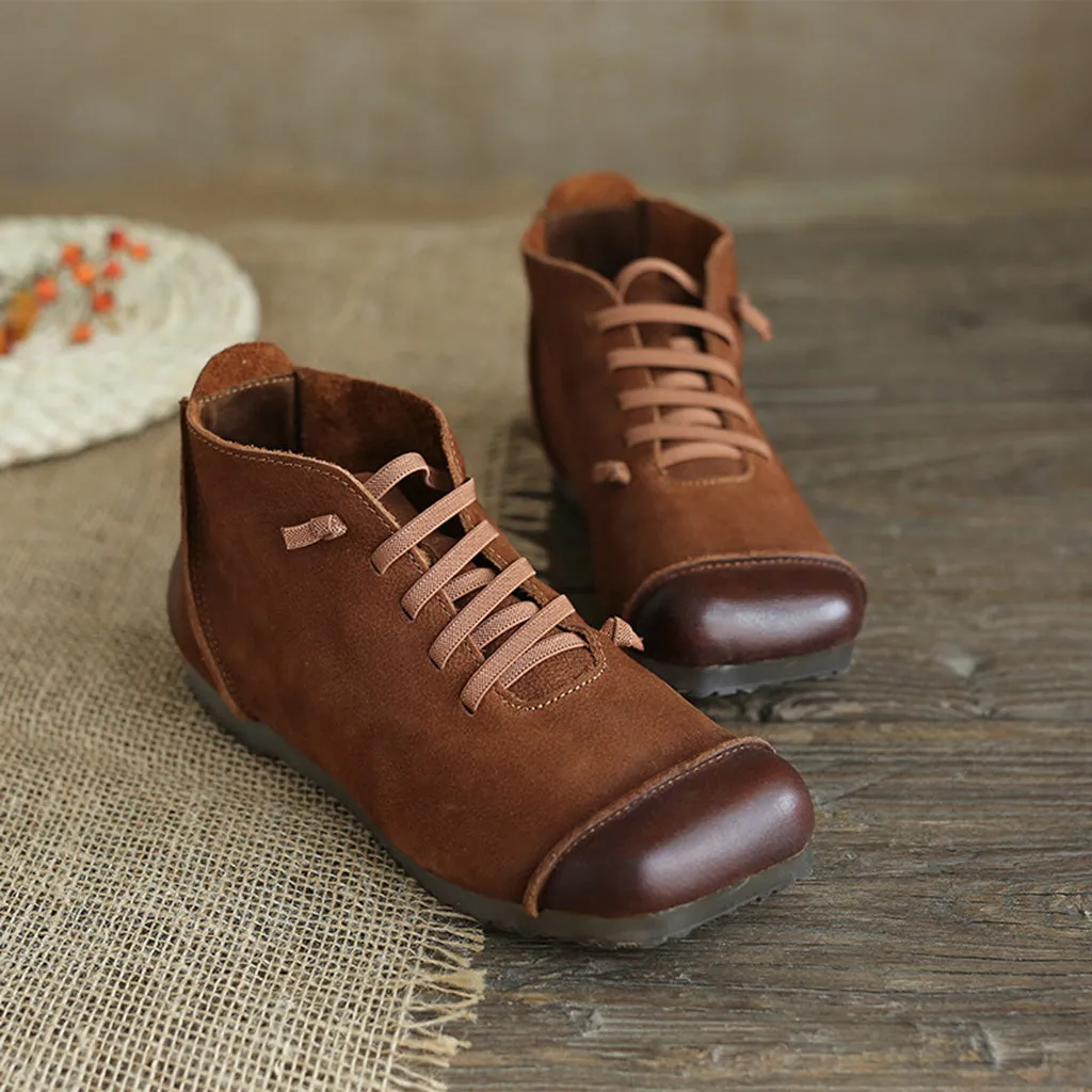 Autumn Retro Handmade Flat Women's Ankle Boots