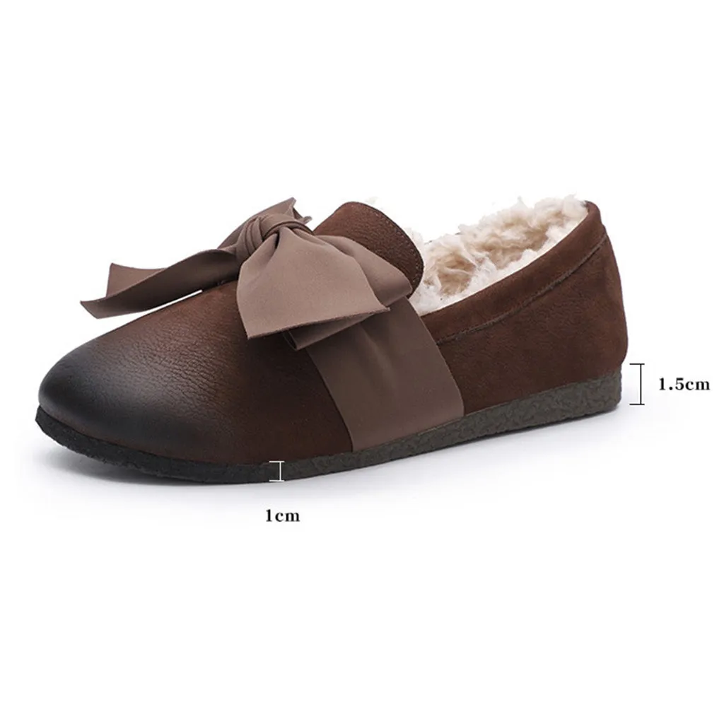 Autumn Winter Cotton Warm Plus Velvet Leather Soft Bottom Retro women's shoes