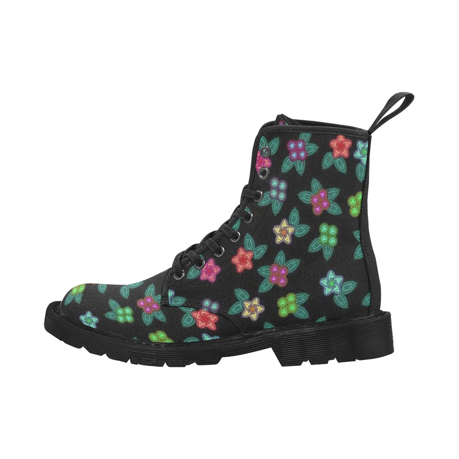 Berry Flowers Black Boots for Women (Black)