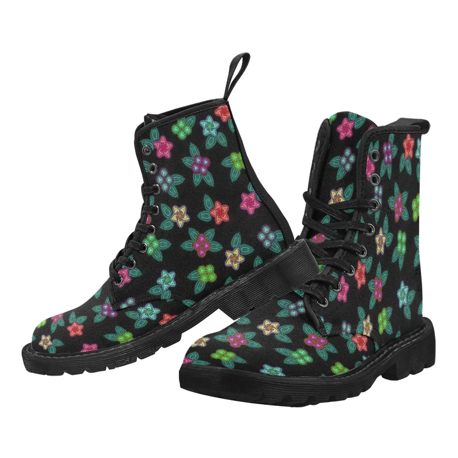 Berry Flowers Black Boots for Women (Black)