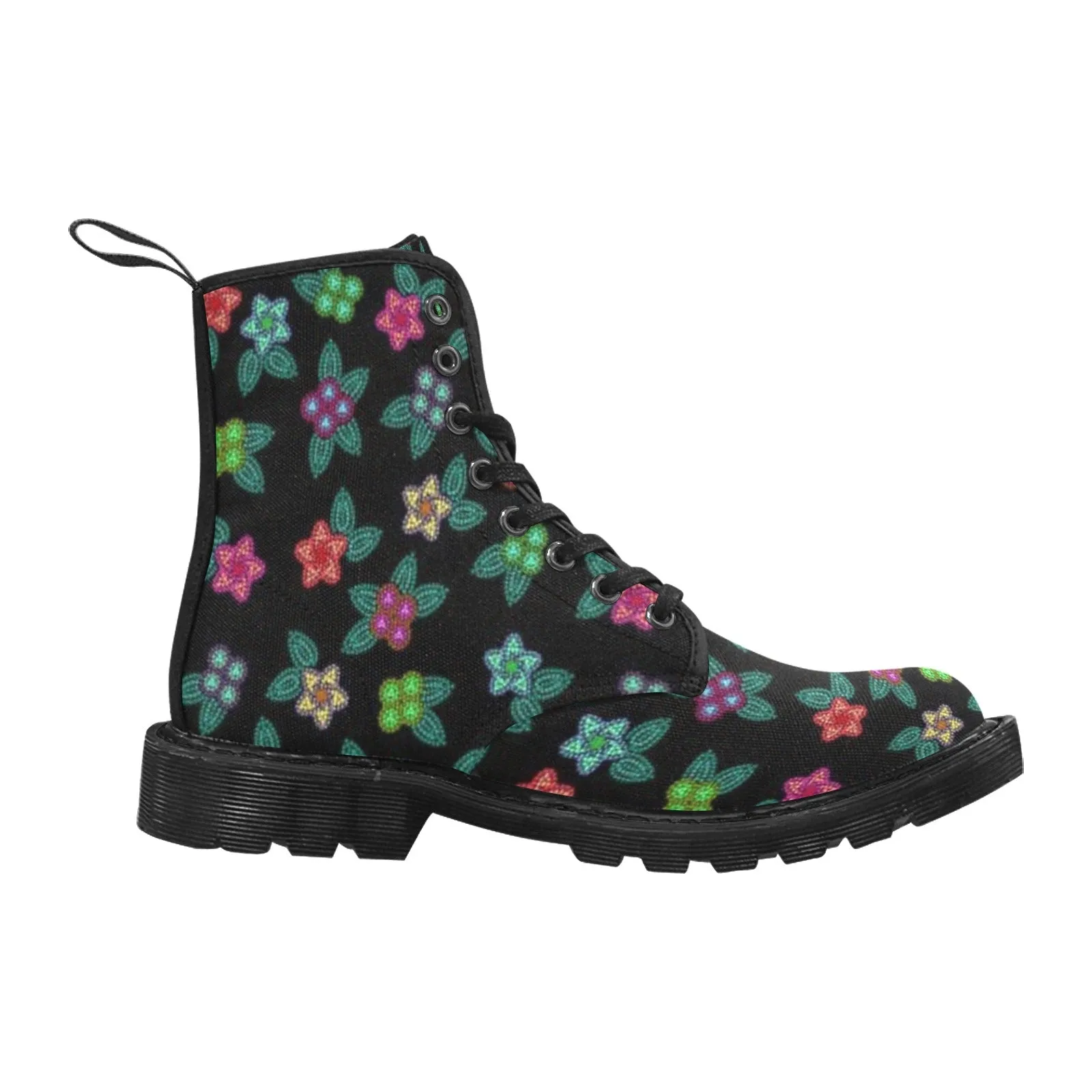 Berry Flowers Black Boots for Women (Black)