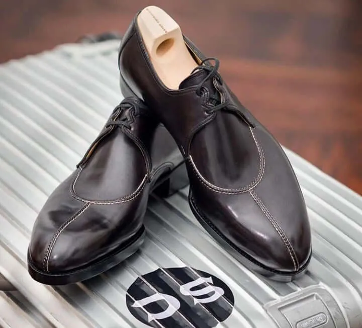 Bespoke Black Leather Split Toe Lace Up Shoe for Men