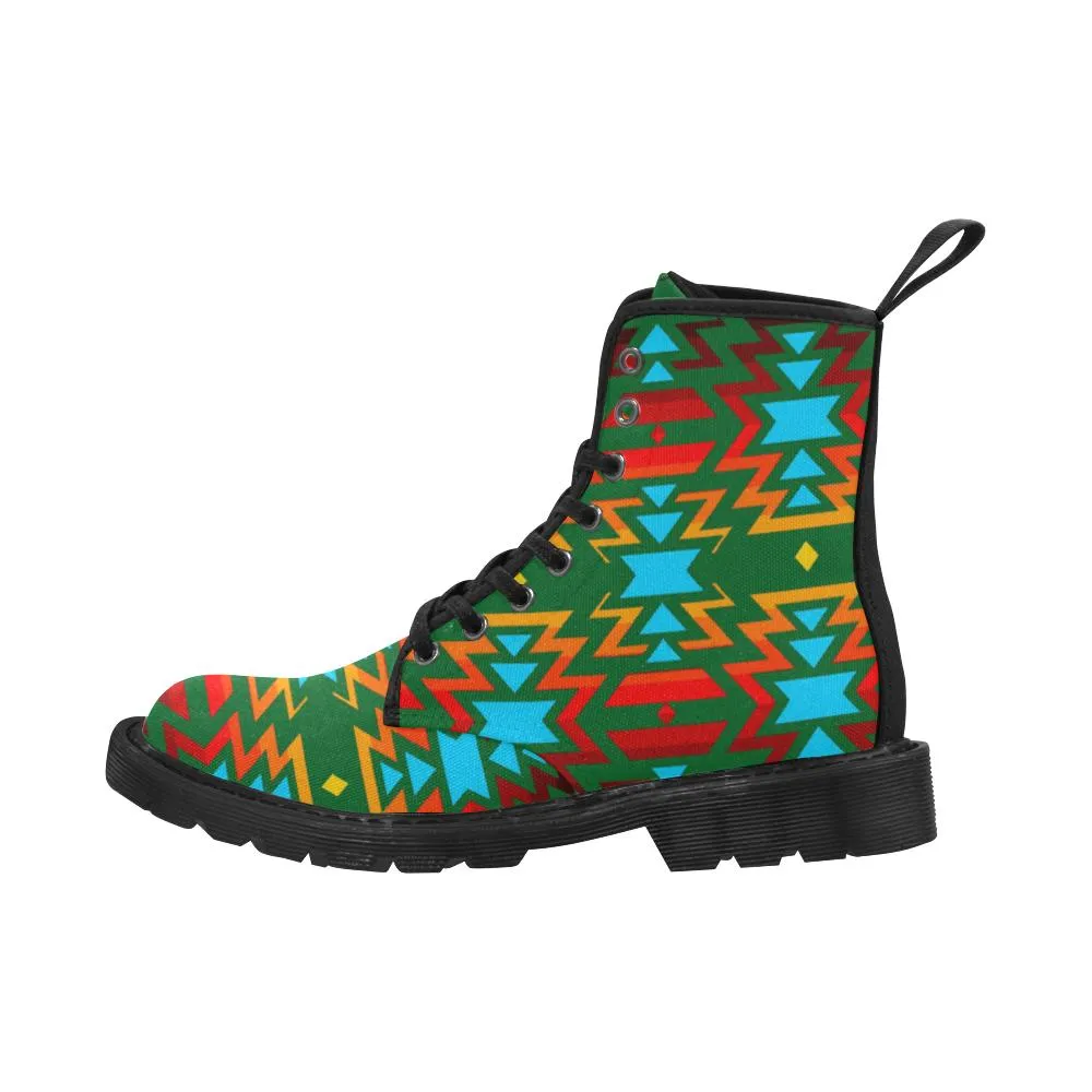 Big Pattern Fire Colors and Sky green Boots for Men (Black)