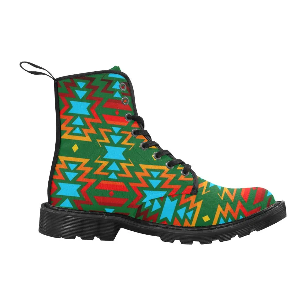 Big Pattern Fire Colors and Sky green Boots for Men (Black)