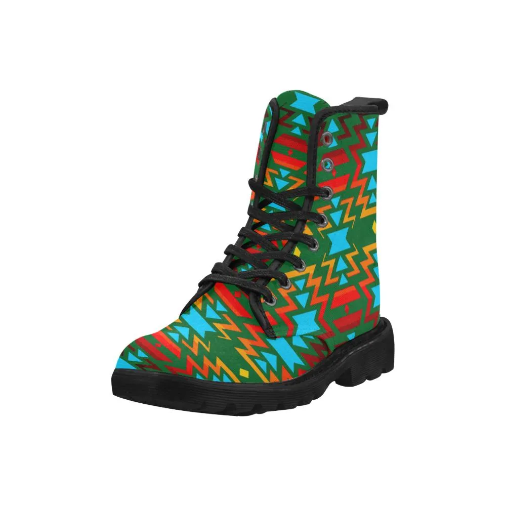 Big Pattern Fire Colors and Sky green Boots for Men (Black)