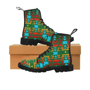 Big Pattern Fire Colors and Sky green Boots for Men (Black)